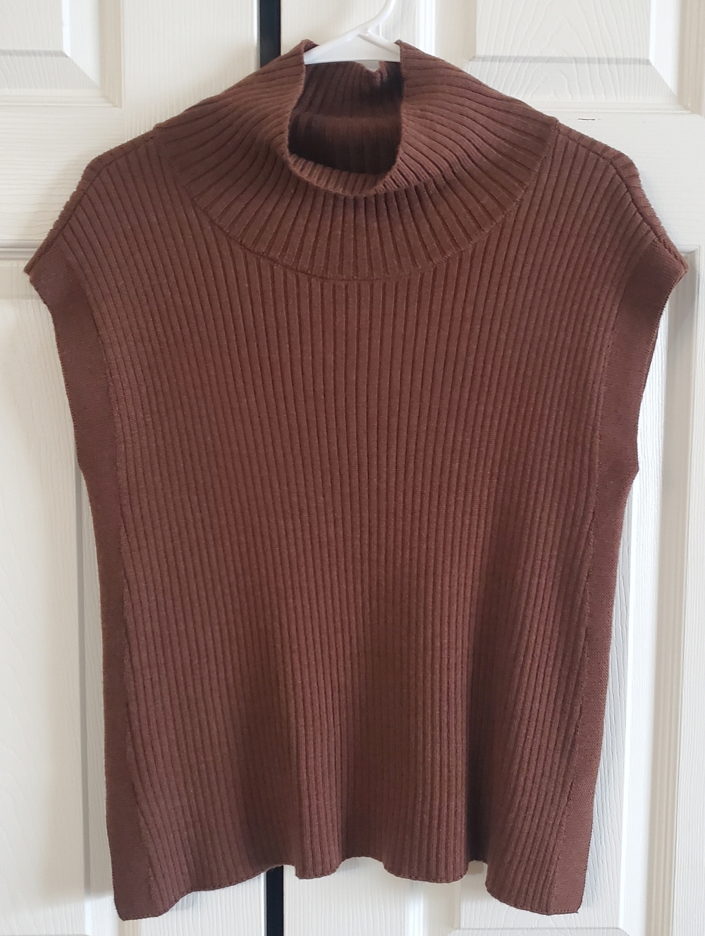 Eileen Fisher Brown Ribbed Sleeveless Turtleneck Sweater